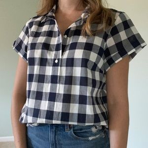 J. Crew Navy Checkered Button Down Shirt